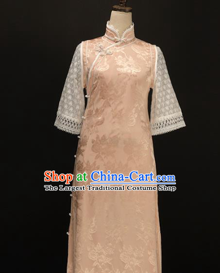 Chinese Traditional Jacquard Pink Qipao Dress National Tang Suit Cheongsam Costumes for Women