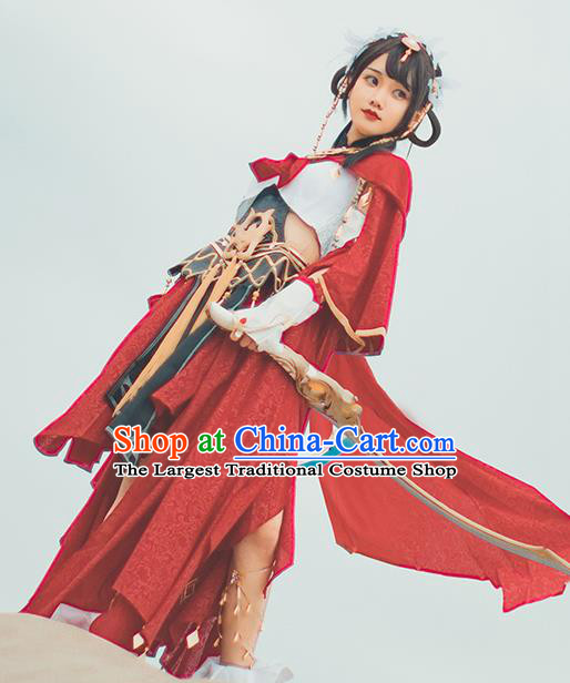 Chinese Cosplay Fairy Red Hanfu Dress Traditional Ancient Female Swordsman Costumes for Women