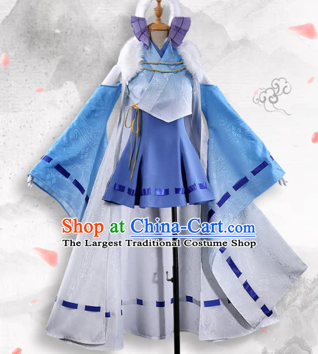 Japanese Traditional Cosplay Geisha Blue Kimono Dress Japan Costumes for Women