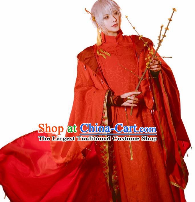 Japanese Traditional Cosplay Royal Highness Red Clothing Ancient Swordsman Costumes for Men