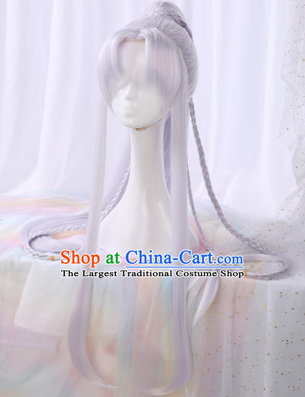 Chinese Traditional Cosplay Swordsman Light Purple Wigs Ancient Knight Wig Sheath for Men