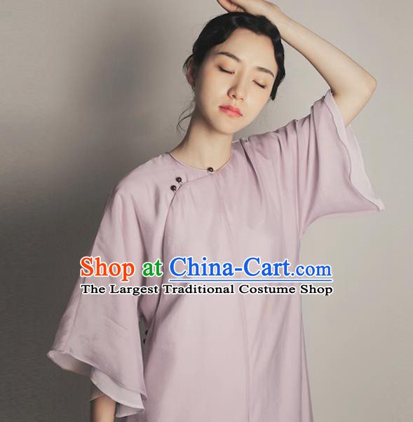 Republic of China Traditional Lilac Organza Qipao Dress Chinese National Tang Suit Cheongsam Costumes for Women