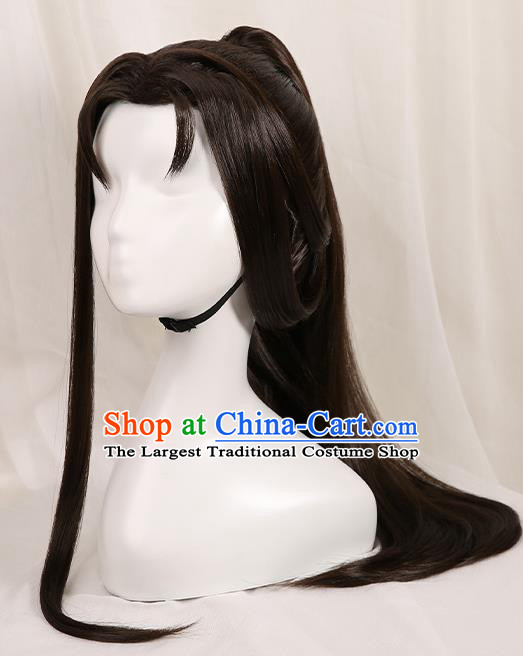 Chinese Traditional Cosplay Swordsman Black Wigs Ancient Knight Wig Sheath for Men