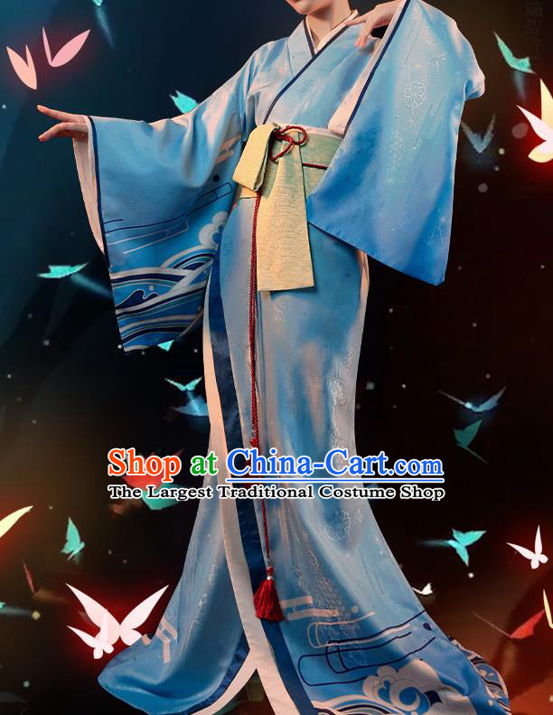 Japanese Traditional Cosplay Geisha Blue Kimono Dress Japan Onmyoji Costumes for Women