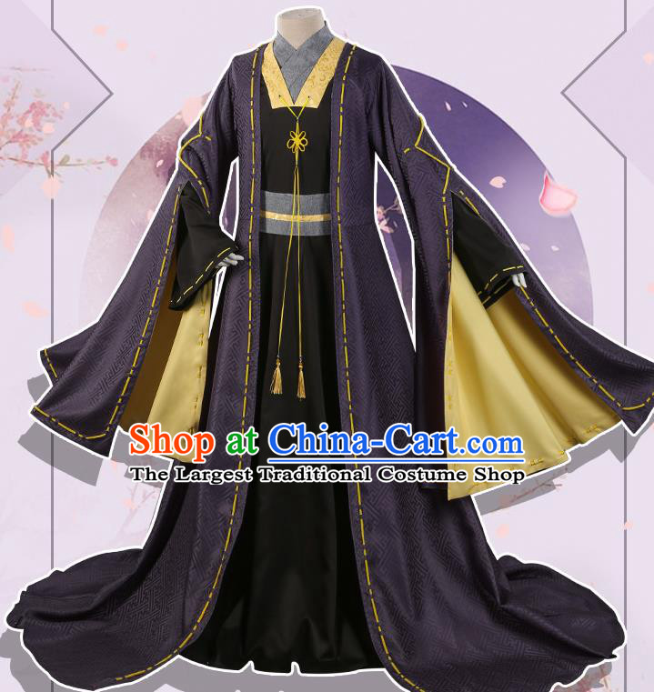 Chinese Traditional Cosplay Kawaler Black Clothing Ancient Prince Swordsman Costumes for Men