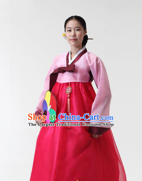 Korean Traditional Court Hanbok Pink Blouse and Rosy Dress Garment Asian Korea Fashion Costume for Women