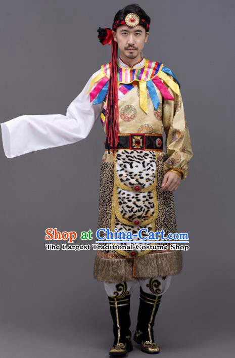 Chinese Traditional Zang Nationality Garment Tibetan Folk Dance Costume for Men