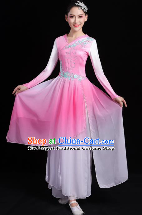 Chinese Traditional Classical Dance Pink Dress Umbrella Dance Stage Performance Costume for Women