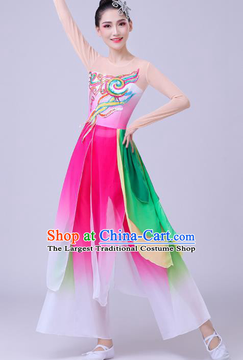 Chinese Traditional Umbrella Dance Fan Dance Pink Dress Classical Dance Stage Performance Costume for Women