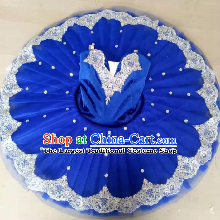 Professional Ballet Dance Tutu Royalblue Short Dress Modern Dance Ballerina Stage Performance Costume for Kids