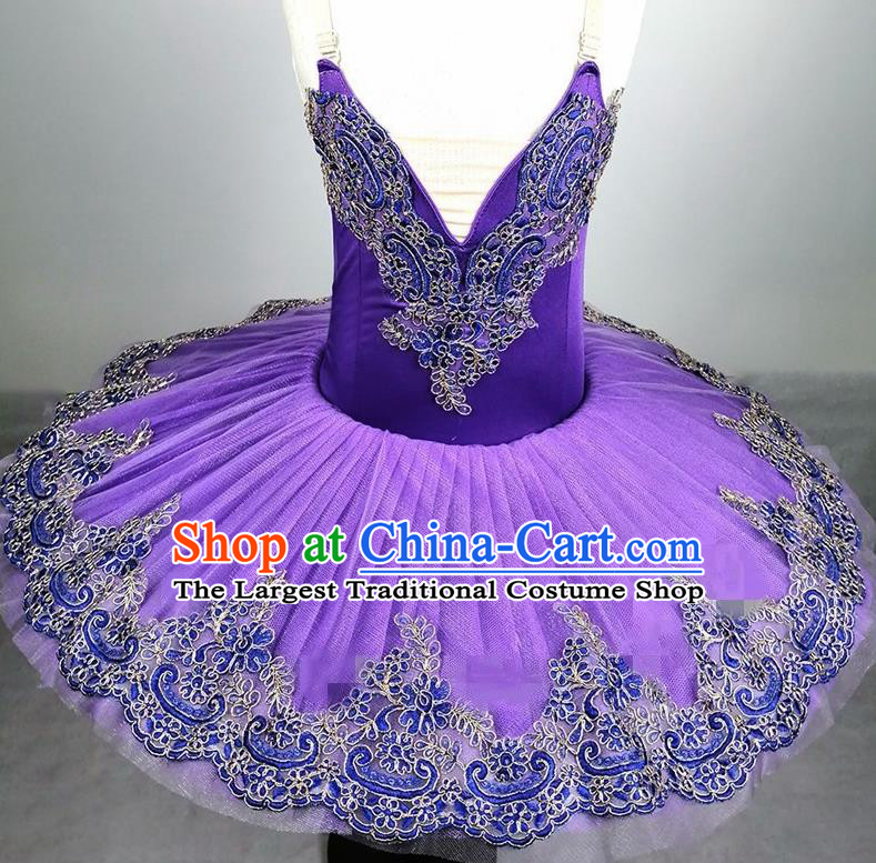 Professional Ballet Dance Tutu Purple Veil Short Dress Modern Dance Ballerina Stage Performance Costume for Kids