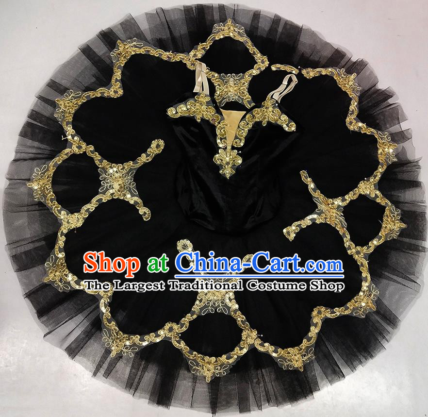 Professional Ballet Dance Tutu Sequins Black Short Dress Modern Dance Ballerina Stage Performance Costume for Kids