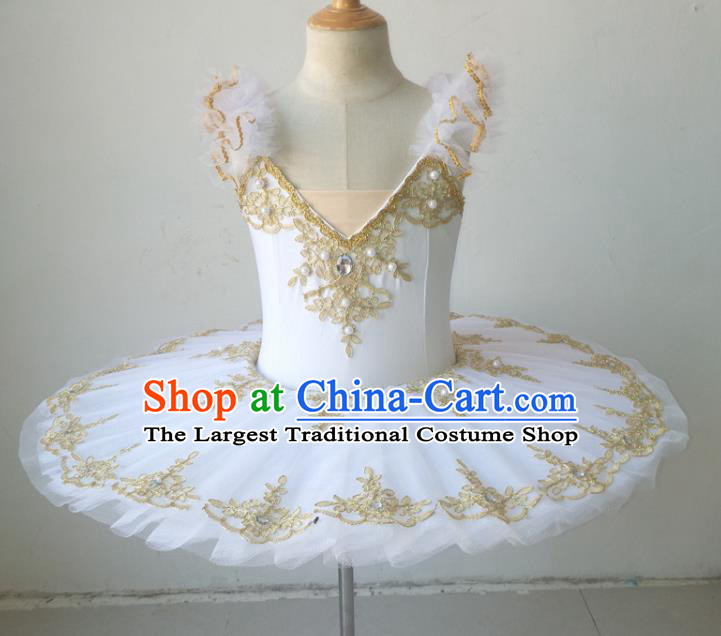 Professional Ballet Dance Tutu White Bubble Short Dress Modern Dance Ballerina Stage Performance Costume for Kids