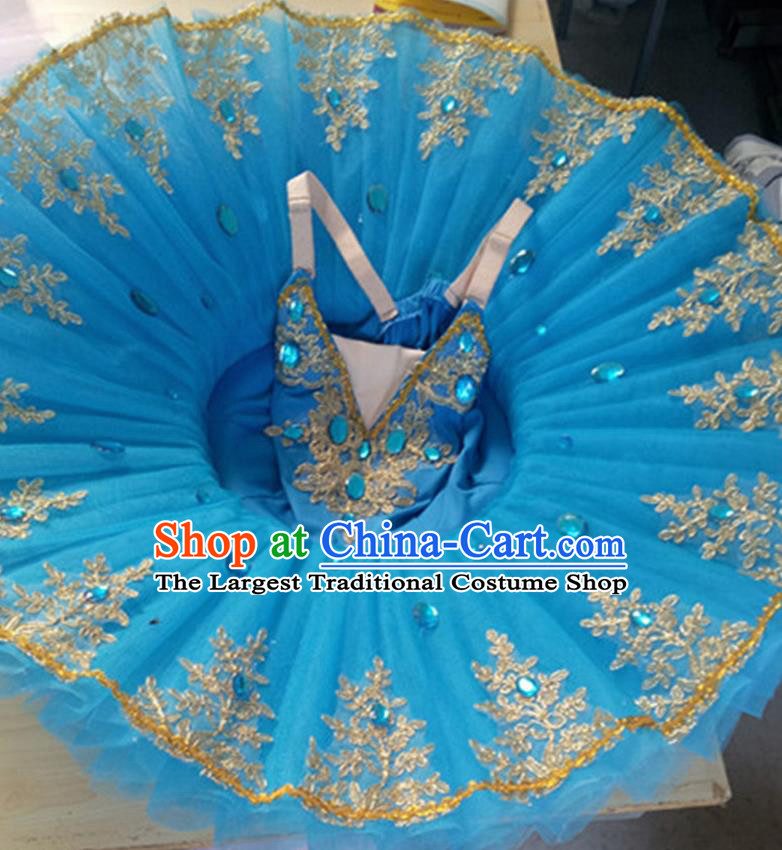 Professional Children Ballet Tutu Dance Blue Dress Modern Dance Ballerina Stage Performance Costume for Kids