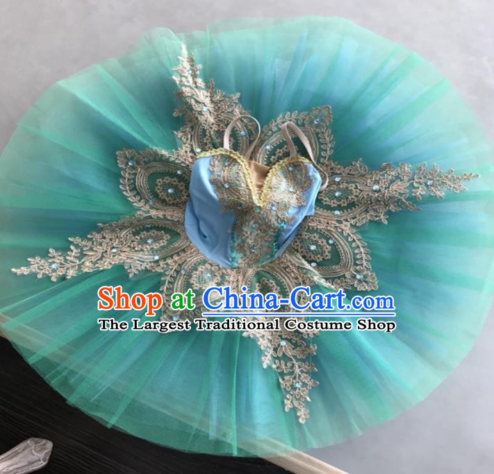 Professional Children Ballet Tutu Green Veil Short Dress Modern Dance Ballerina Stage Performance Costume for Kids