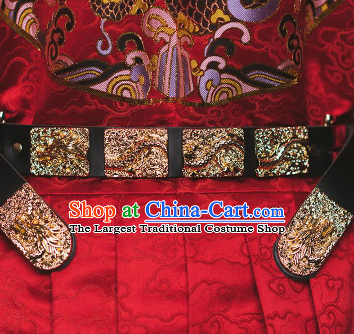 Chinese Ming Dynasty Emperor Leather Belts Traditional Ancient Royal Highness Waistband for Men