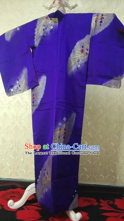 Traditional Japan Geisha Printing Purple Furisode Kimono Asian Japanese Fashion Apparel Costume for Women