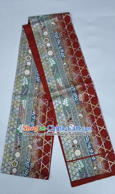 Japanese Geisha Classical Sakura Pattern Red Brocade Kimono Belts Traditional Japan Yukata Waistband