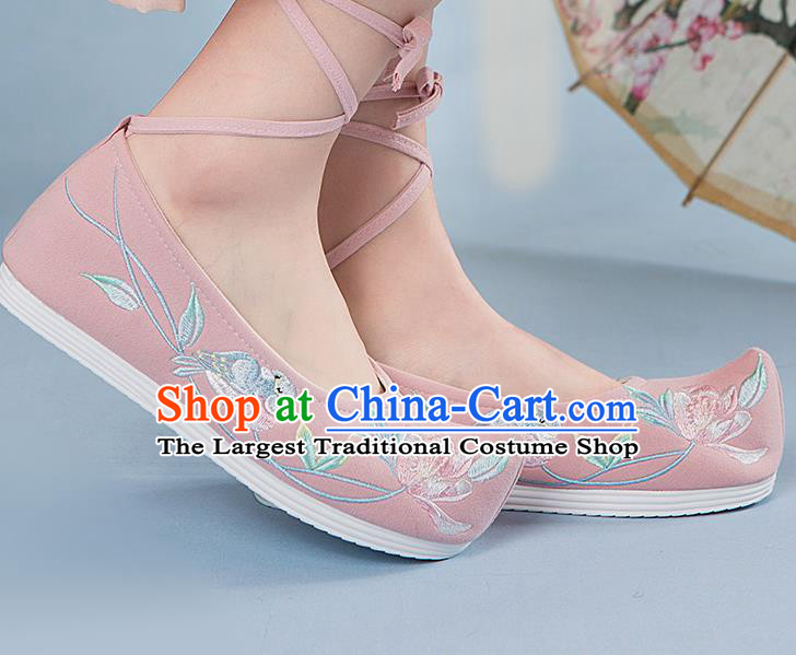 Chinese Traditional Pink Embroidered Shoes Opera Shoes Hanfu Shoes Wedding Shoes for Women