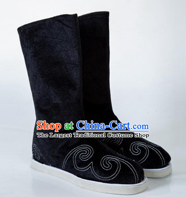 Chinese Traditional Black Embroidered Boots Handmade Hanfu Shoes Ancient Swordsman Shoes for Men