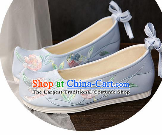 Chinese Traditional Blue Embroidered Shoes Opera Shoes Hanfu Shoes Wedding Shoes for Women