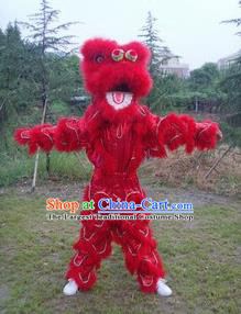 Chinese Traditional Single Lion Dance Red Costume Fur Lion Head Lantern Festival Folk Dance Prop Complete Set