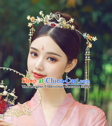 Chinese Traditional Wedding Bride Cloisonn Butterfly Hair Crown Hairpins Hair Accessories for Women