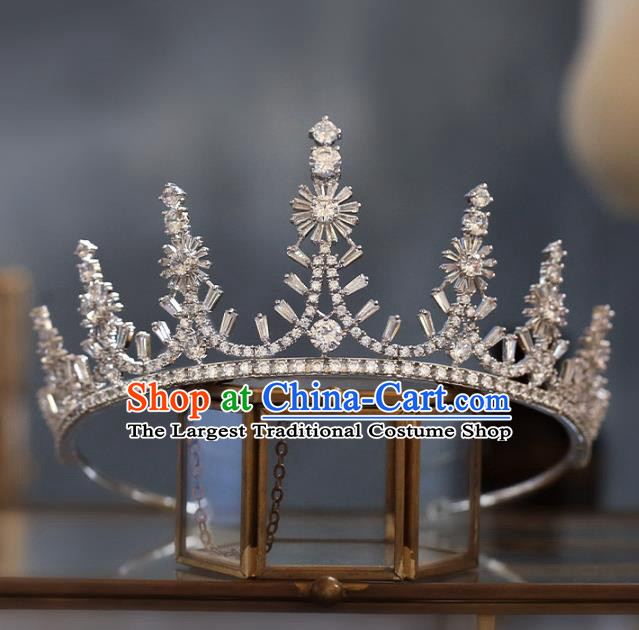 Top Grade Baroque Queen Zircon Snowflake Royal Crown Wedding Bride Hair Accessories for Women