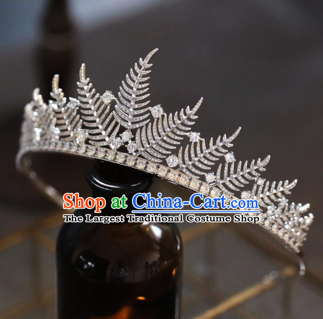 Top Grade Baroque Queen Luxury Zircon Leaf Royal Crown Wedding Bride Hair Accessories for Women