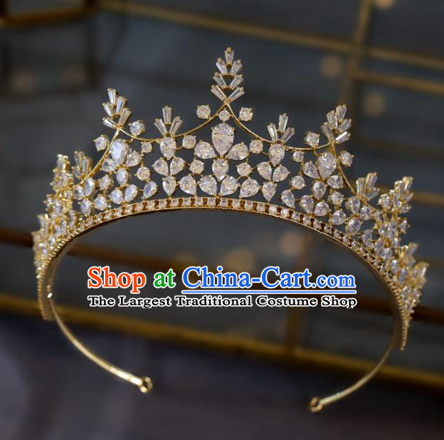 Top Grade Baroque Luxury Zircon Golden Royal Crown Wedding Queen Hair Accessories for Women