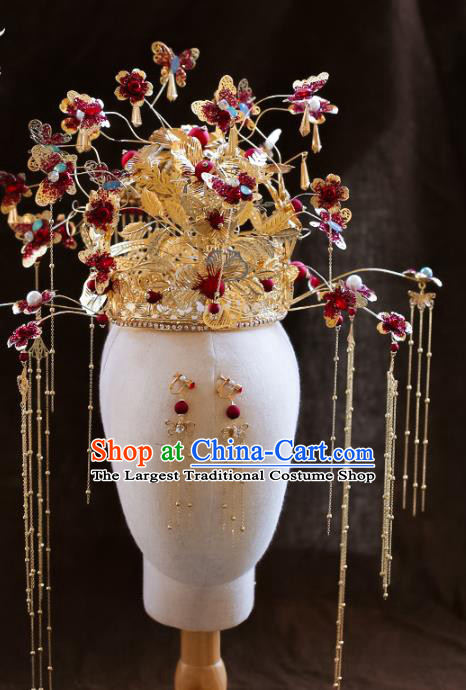 Chinese Ancient Deluxe Golden Phoenix Coronet Bride Headdress Traditional Wedding Hair Accessories for Women