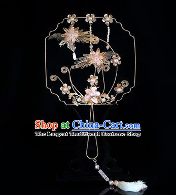 Chinese Traditional Bride Golden Palace Fans Handmade Classical Hanfu Wedding Fan for Women