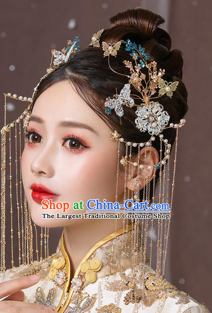 Chinese Traditional Hanfu Butterfly Flowers Hair Clasp Tassel Hairpins Ancient Princess Hair Accessories for Women