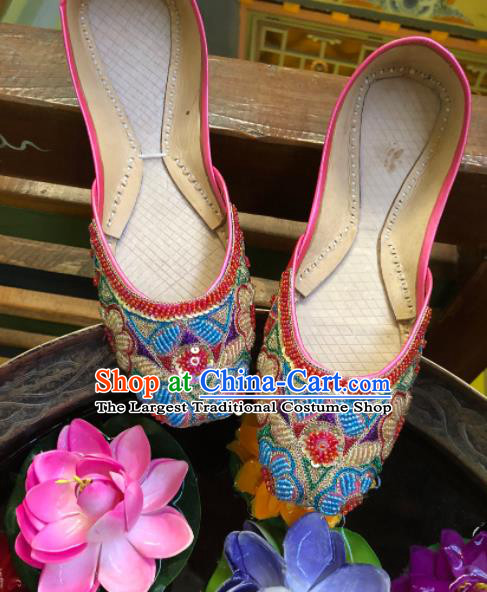 Asian India Traditional Beading Pink Shoes Indian Handmade Shoes for Women