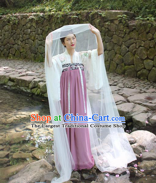 Chinese Ancient Court Lady Embroidered Dress Traditional Tang Dynasty Royal Princess Historical Costumes for Women