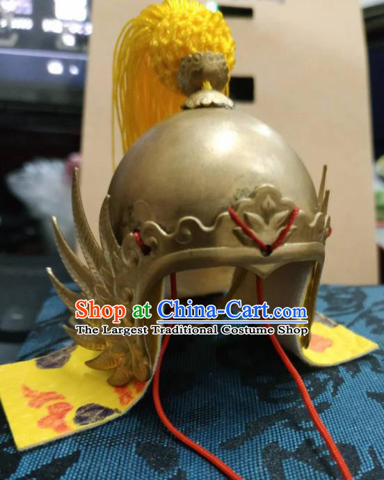 Chinese Traditional Tang Dynasty General Golden Helmet Ancient Soldier Hat Headwear for Men