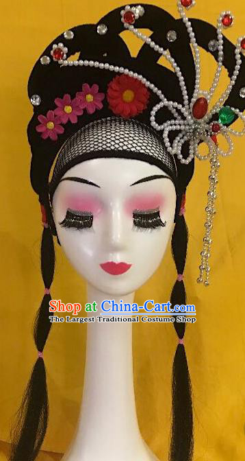 Traditional Chinese Opera Lady Wig Sheath and Phoenix Tassel Hairpins Headdress Peking Opera Diva Hair Accessories for Women