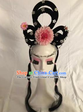 Traditional Chinese Opera Goddess Wig Sheath and Pink Peony Hairpins Headdress Peking Opera Diva Hair Accessories for Women