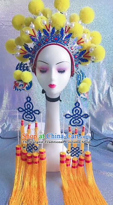 Traditional Chinese Opera Yellow Venonat Phoenix Coronet Headdress Peking Opera Diva Hair Accessories for Kids