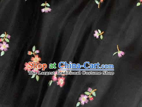 Chinese Traditional Classical Embroidered Flowers Pattern Design Black Silk Fabric Asian Hanfu Material