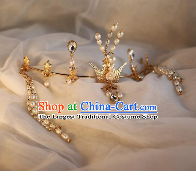 Traditional Chinese Ming Dynasty Golden Phoenix Hair Crown Headdress Ancient Queen Hair Accessories for Women