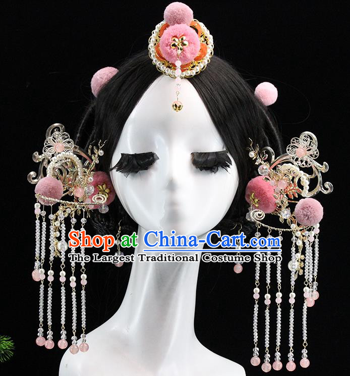 Traditional Chinese Wedding Pink Venonat Hairpins Hair Crown Headdress Ancient Queen Hair Accessories for Women