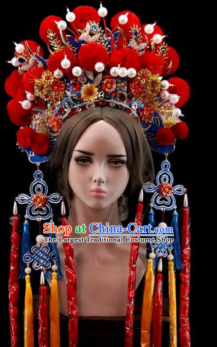 Traditional Chinese Opera Red Venonat Phoenix Coronet Headdress Peking Opera Diva Hair Accessories for Women