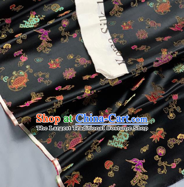 Chinese Classical Phoenix Bamboo Pattern Design Black Silk Fabric Asian Traditional Hanfu Brocade Material