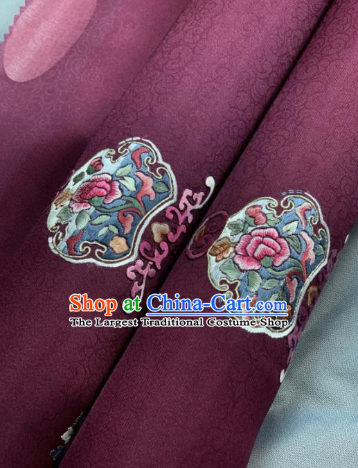 Chinese Classical Embroidered Peony Pattern Design Purple Silk Fabric Asian Traditional Hanfu Brocade Material