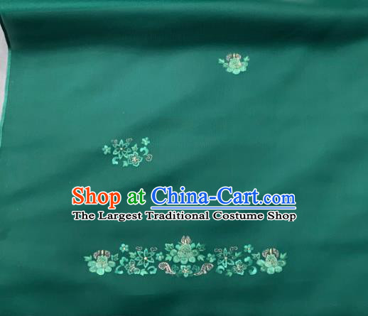 Chinese Classical Embroidered Flowers Pattern Design Green Silk Fabric Asian Traditional Hanfu Brocade Material