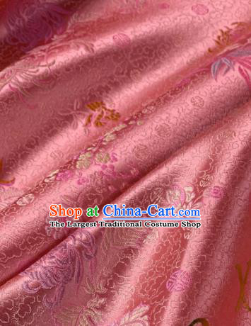 Chinese Classical Chrysanthemum Pattern Design Pink Silk Fabric Asian Traditional Hanfu Brocade Material