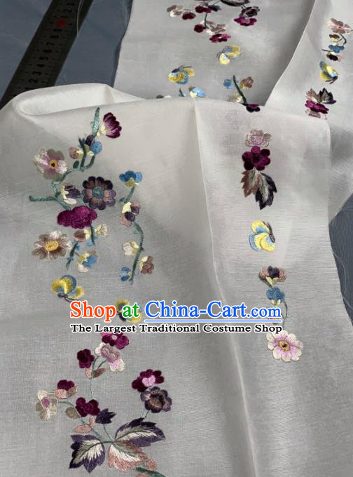 Chinese Classical Embroidered Plum Pattern Design White Silk Fabric Asian Traditional Hanfu Brocade Material