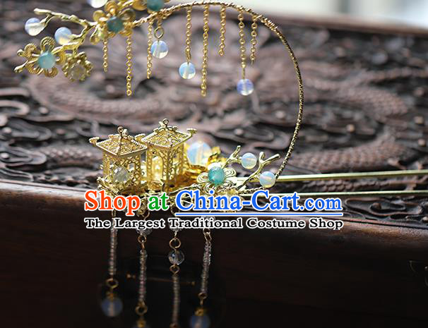 Traditional Chinese Handmade Palace Brass Tassel Hairpins Headdress Ancient Hanfu Hair Accessories for Women