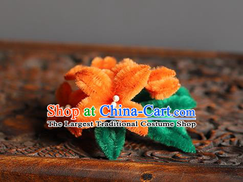 Traditional Chinese Handmade Orange Velvet Flowers Hair Comb Headdress Ancient Hanfu Hair Accessories for Women